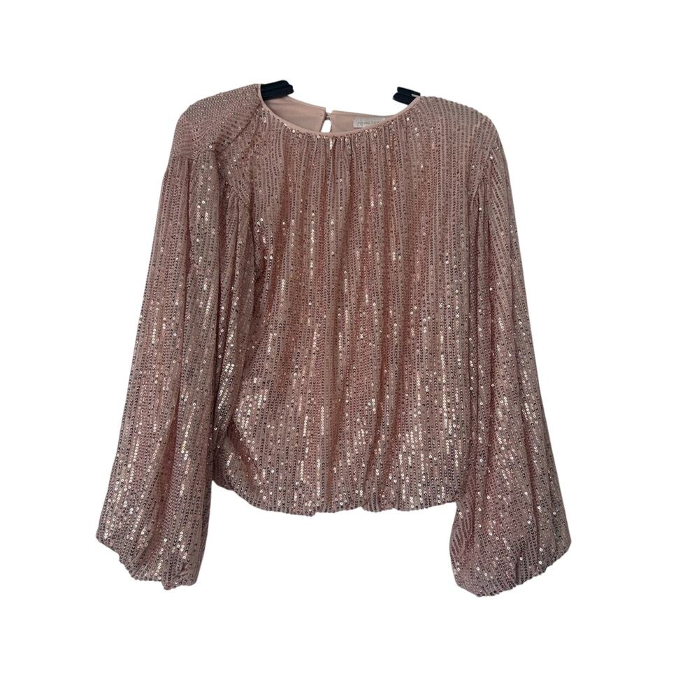 NWOT Flying Tomato Women’s Sequin Pleated Long-Sleeve Rose Gold Blouse Size L